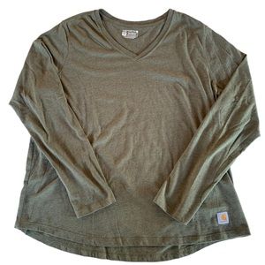Carhartt Womens V-Neck Relaxed Fit Long-Sleeve Shirt Green Size XX-Large